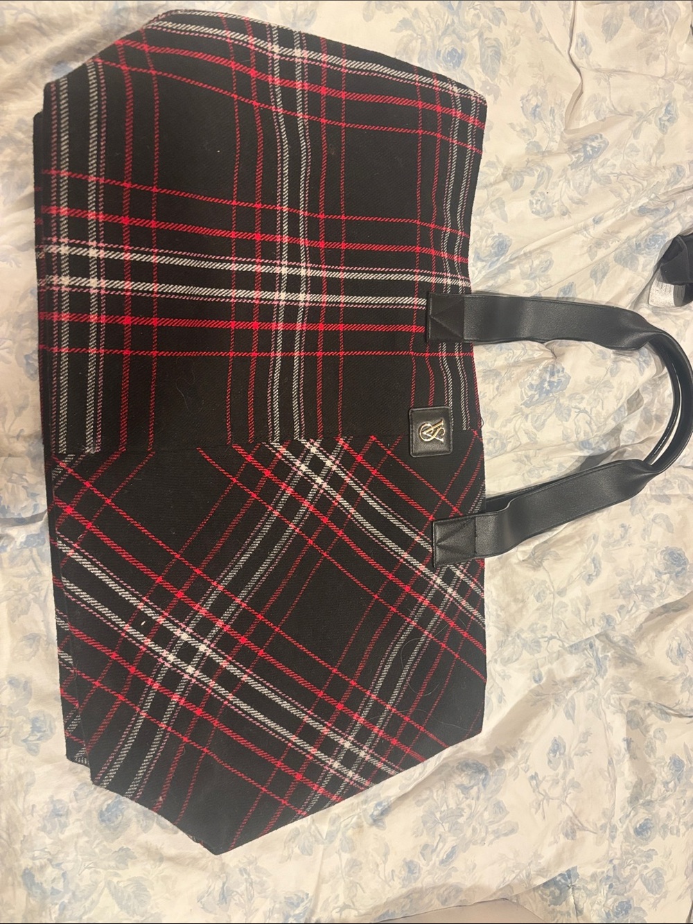 Victoria's Secret Black Tote with Red & White Plaid